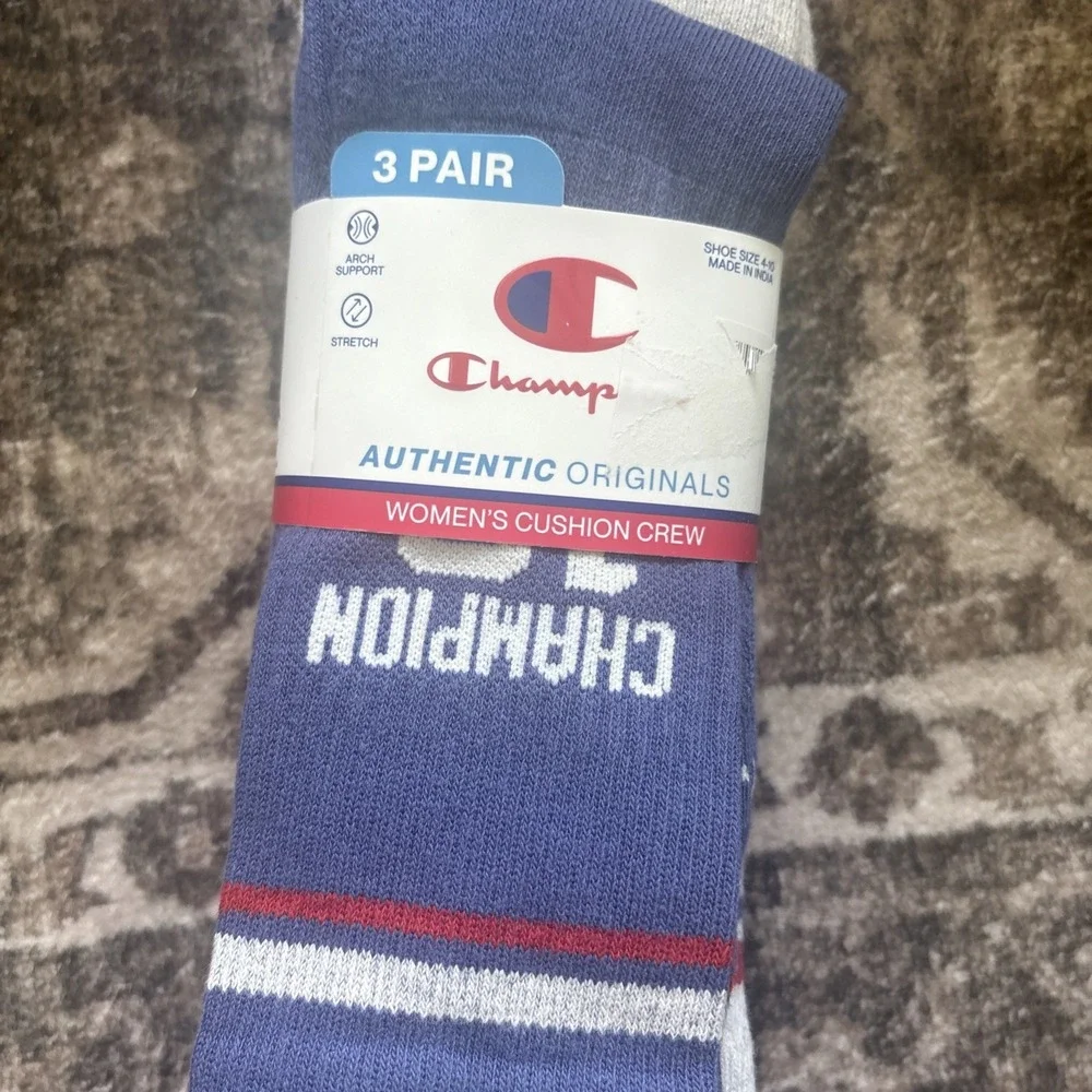 Champion Women's Cushion Crew Socks 3 Pair Size 4-10 Blue Grey White